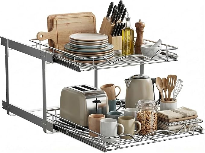 HOLDN’ STORAGE Two Tier Pull Out Cabinet Organizer, Individual Sliding Drawers by HOLDN%E2%80%99STORAGE