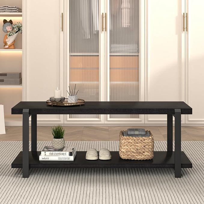 EXCEFUR Entryway Bench, Modern Wood and Metal Storage Bench - Image 5