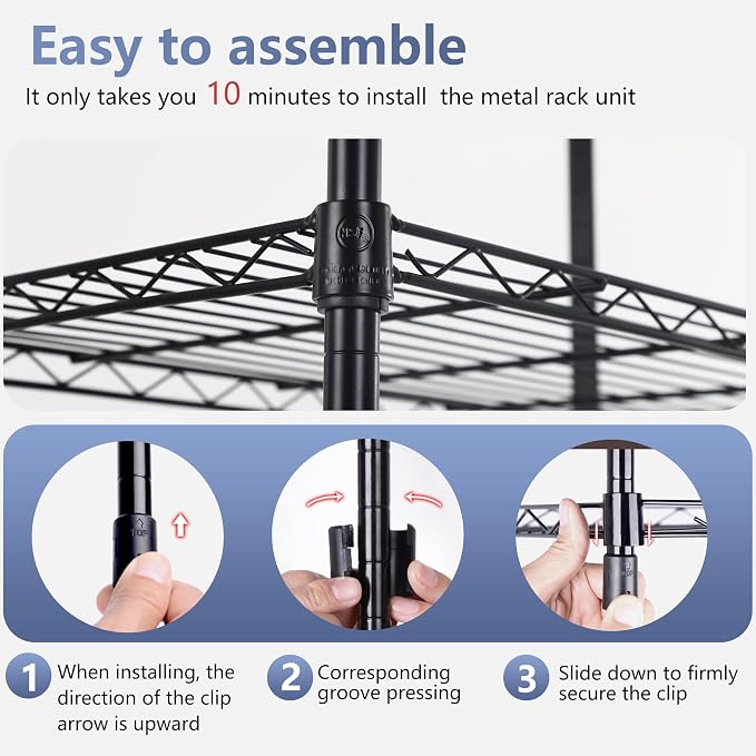 FDW 5 Tier 22L x 12W x 48H Pantry Shelves Adjustable Storage Rack Metal Shelf - Image 4