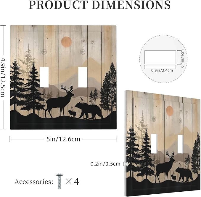 Decorative Switch Plates Wood Board Wildlife Cute Bear Deer Forest Rustic 2 - Image 5