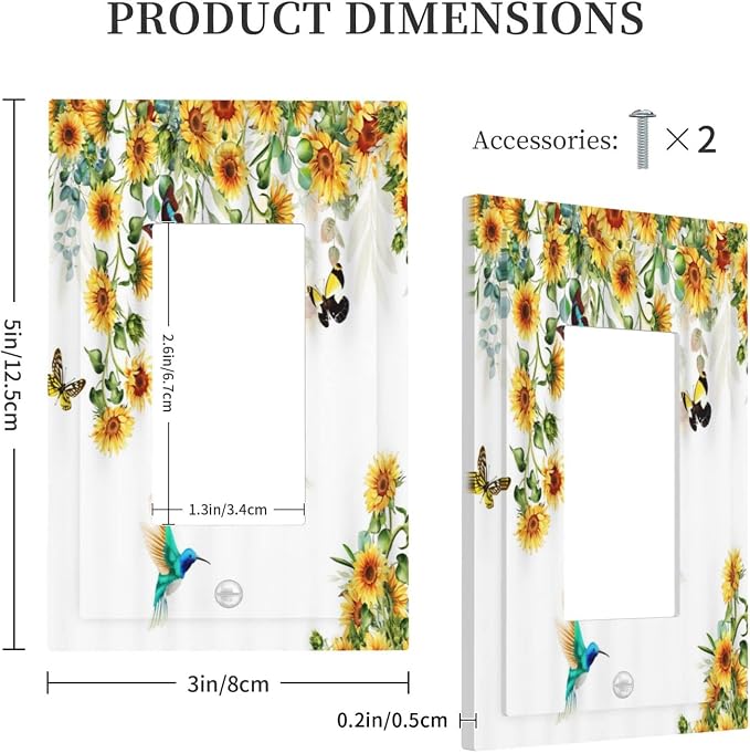 Yellow Sunflower Blue Hummingbird Butterfly Single Rocker Light Switch Cover - Image 5
