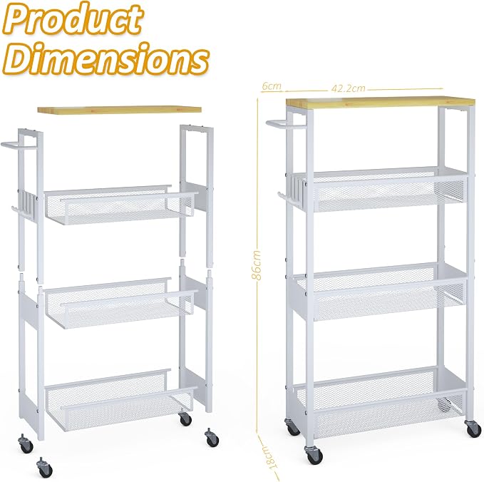 Slim Rolling Storage Cart, 4 Tier Metal Narrow Utility Cart - Image 7