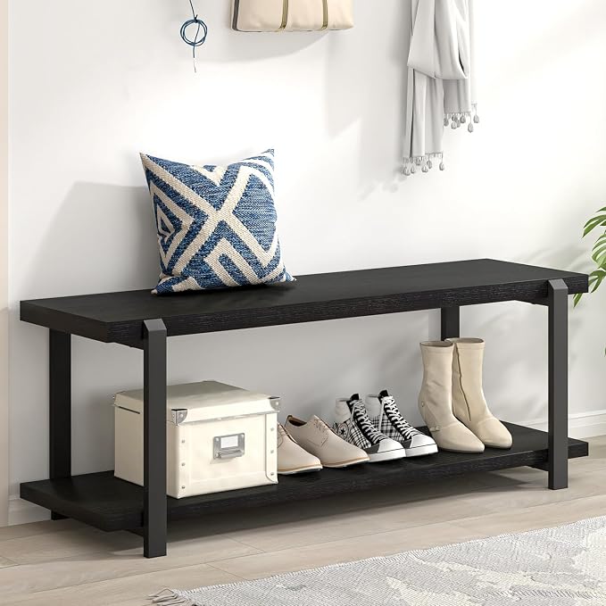EXCEFUR Entryway Bench, Modern Wood and Metal Storage Bench by EXCEFUR
