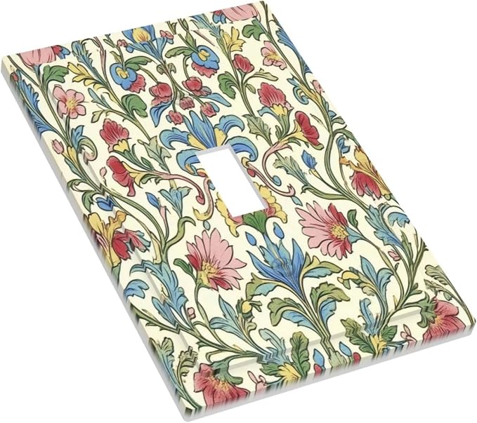 Decorative Light Switch Cover Boho Red Floral Morris Plant Leaves 1 Gang Single - Image 3
