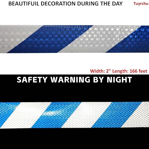 Reflective Tape Blue and White 2 inch X 166 feet, Outdoor Waterproof Hazard - Image 3