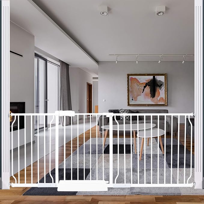 HOOEN Extra Wide Baby Gate for Doorways Stairs White Pressure Mounted Baby Gate by HOOOEN