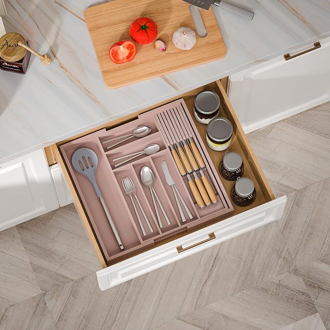 Bamboo-Silverware-Drawer-Organizer-Kitchen, Expandable Utensil Holder Cutlery - Image 8