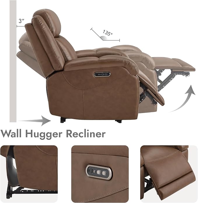 Watson & Whitely Genuine Leather Power Recliner Chairs - Image 3