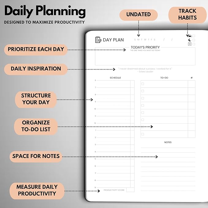 Undated Daily Planner – 6-Month A5 Productivity Organizer - Image 3