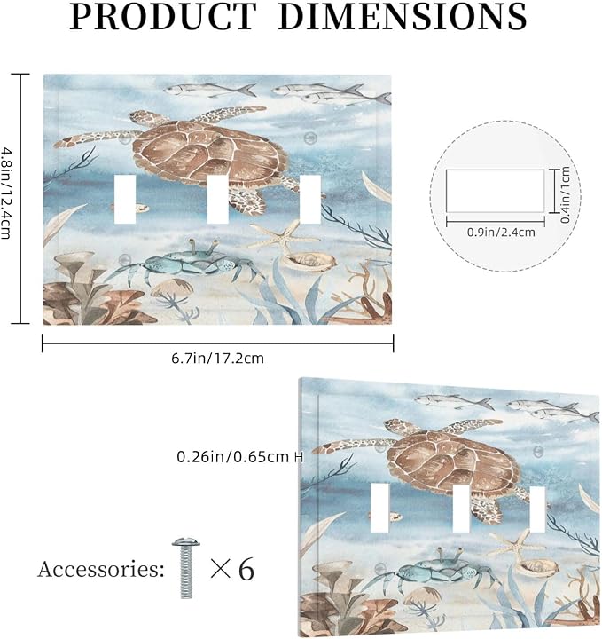 Decorative Switch Plates Sea Turtle Coral Reef Nauticaltheme 3 Gang Wall Plate - Image 5