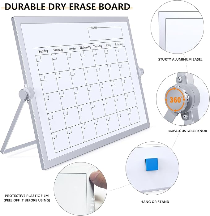 Dry Erase White Board, 16X12IN Magnetic Desktop Whiteboard Calendar - Image 2