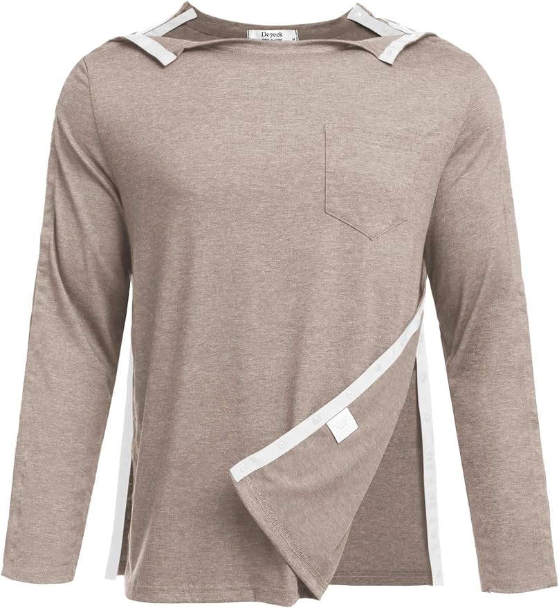 Deyeek Men's Post Shoulder Surgery Recovery Shirts Full Tear Away Long Sleeve by Deyeek
