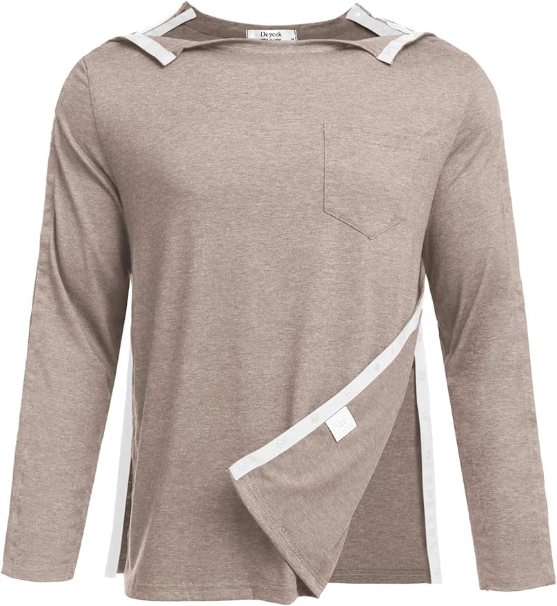 Deyeek Men's Post Shoulder Surgery Recovery Shirts Full Tear Away Long Sleeve by Deyeek