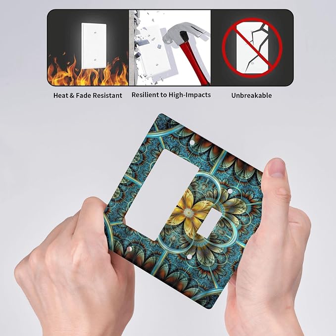 Light Switch Cover Boho Fractal Mandala 2 Gang Toggle Rocker Combo Wall Plates - Image 5