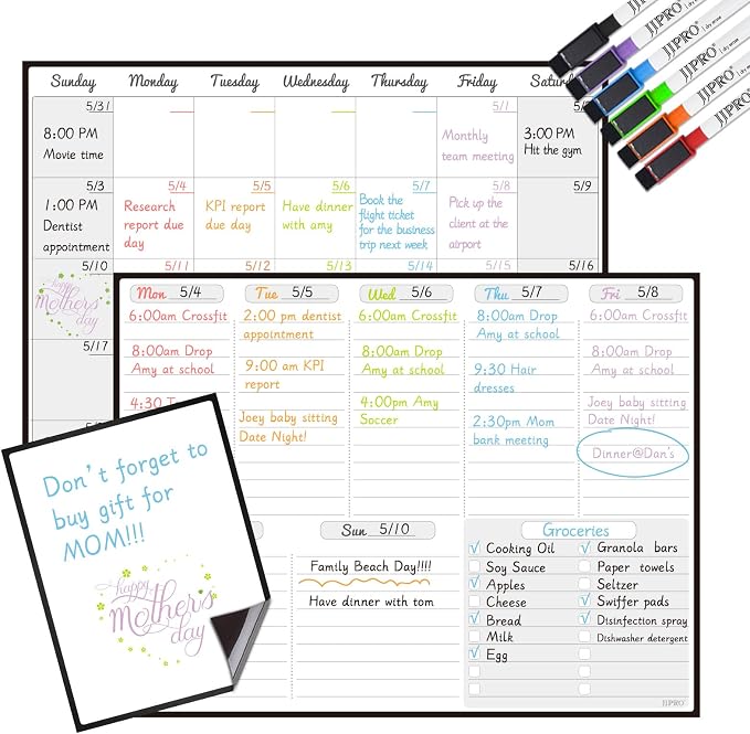 JJPRO Magnetic Dry Erase Monthly Calendar and Weekly Whiteboard by JJPRO
