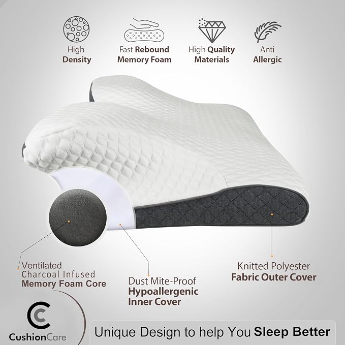Charcoal Pillow for Neck and Shoulder Pain Relief – Bamboo Charcoal Memory Foam - Image 3