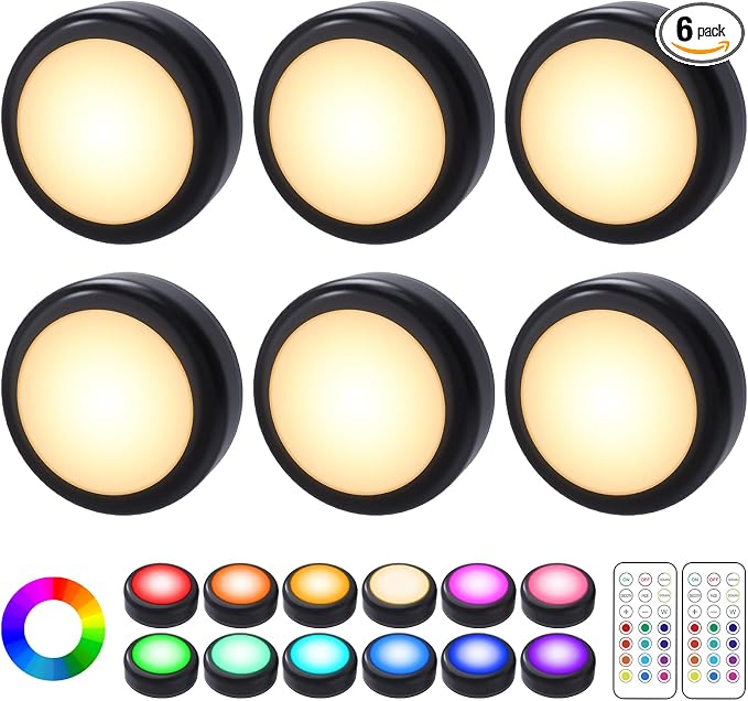 Cadrim Puck Lights, 6 Pack 13 Colors Changeable LED Puck lightings Battery by Cadrim