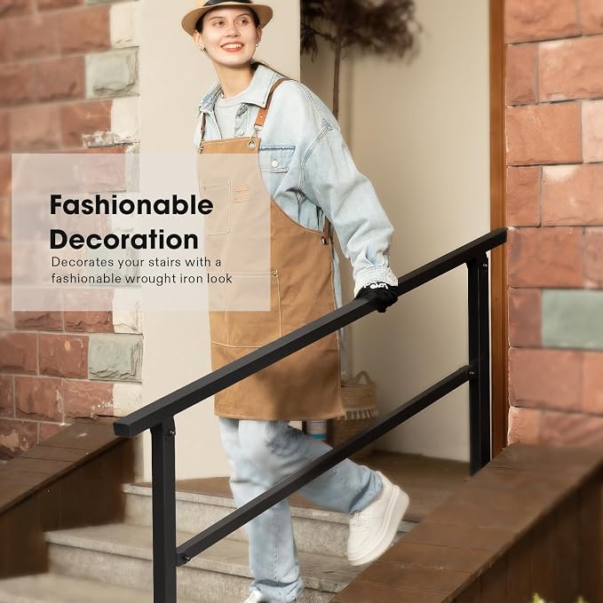 VIVOSUN Outdoor Handrail, 5 Step Stair Handrai, Wrought Mattle Iron Handrail - Image 3