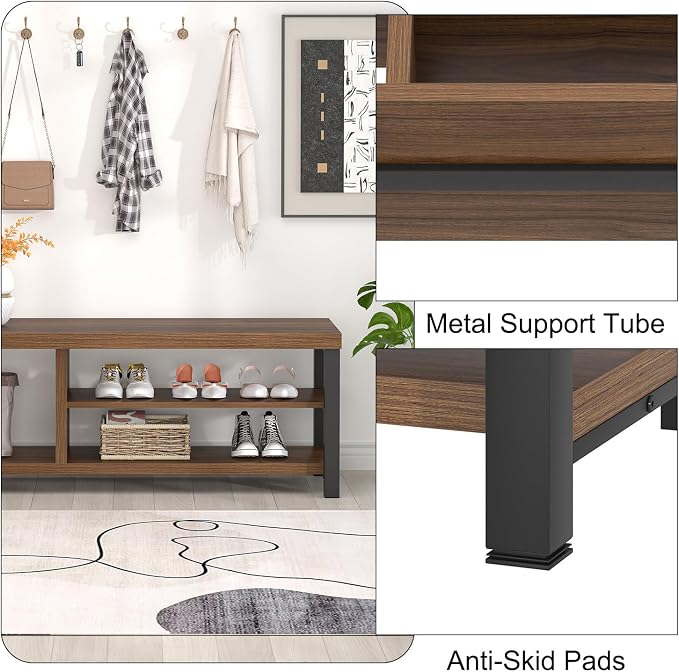 FOLUBAN Entryway Bench, Modern Wood Shoe Bench - Image 6