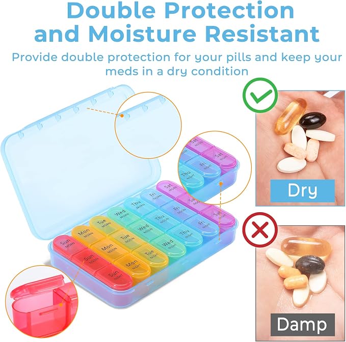 Daviky Pill Organizer Travel, Weekly Pill Organizer 3 Times a Day, Pill Box 7 - Image 7