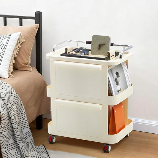 2-Tier Rolling Cart with Drawers by Unknown
