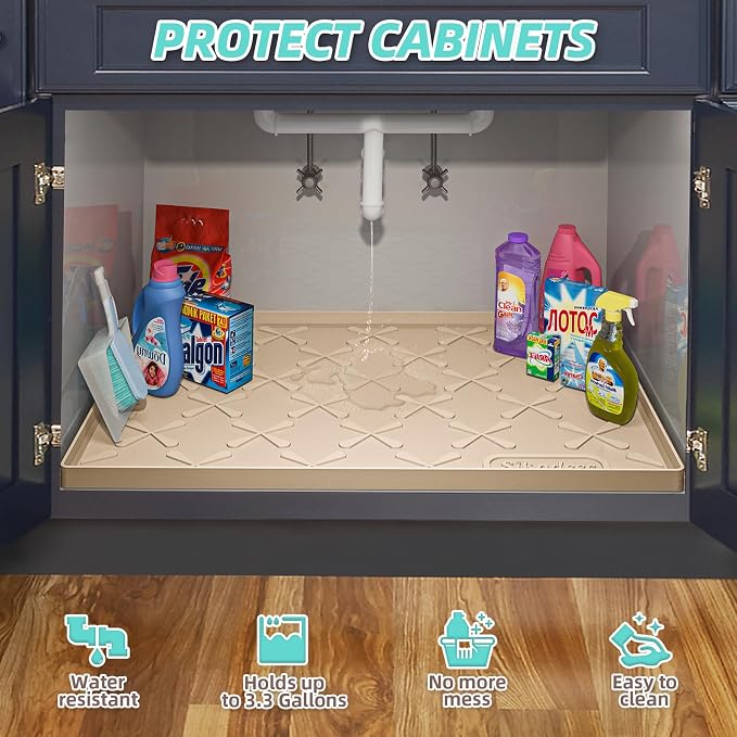 SIKADEER 37" x 22" Under Sink Mat Waterproof, Silicone Mat Kitchen Drawer Shelf - Image 4
