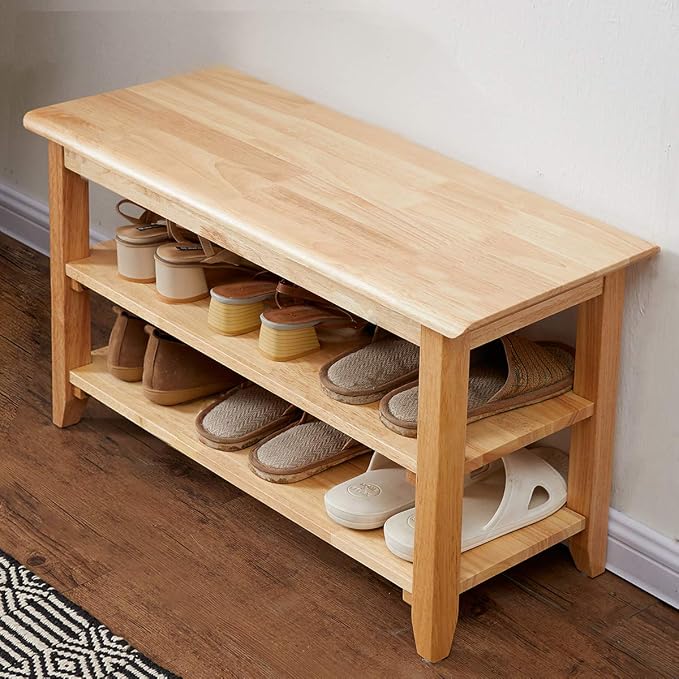 XKZG Storage Bench Wooden Shoe Rack Bench Simple Style Wood Entryway Bench by XKZG