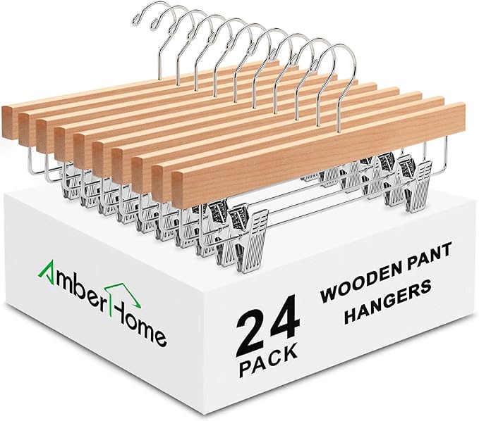 Amber Home 24 Pack Natural Wooden Pants Hangers by AmberHome
