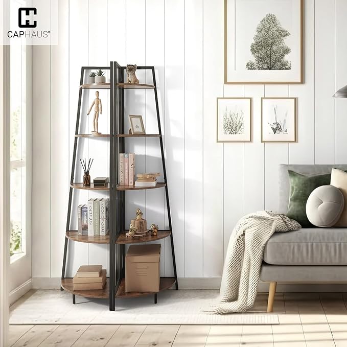 CAPHAUS Tall Corner Shelf Stand, 5-Tier Display Shelves, Ladder Corner Wood - Image 3
