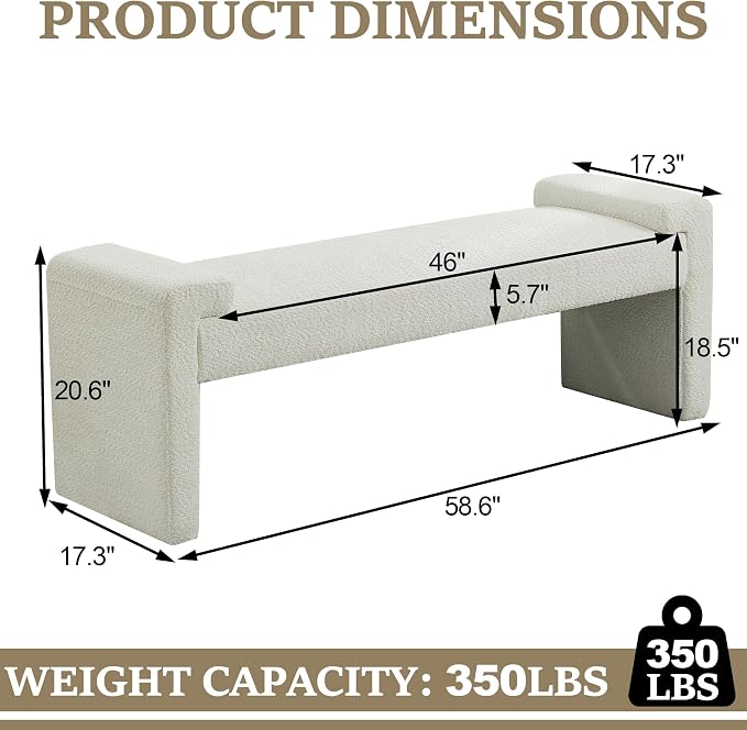 58.7" End of Bed Bench Upholstered Modern Bedroom Bench - Image 2