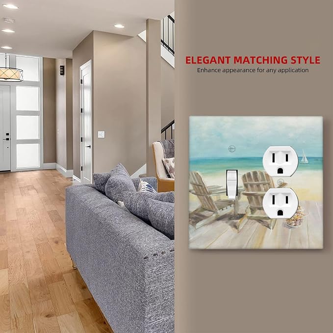 Decorative Light Switch Cover Plate Beach Chair Seascape Blue Ocean Modern - Image 7