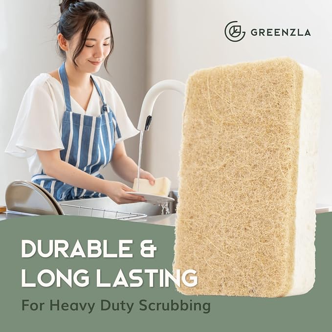 Greenzla Kitchen Sponges, Plant-Based Dish Sponges, Non-Scratch Sisal Hemp - Field & Grace