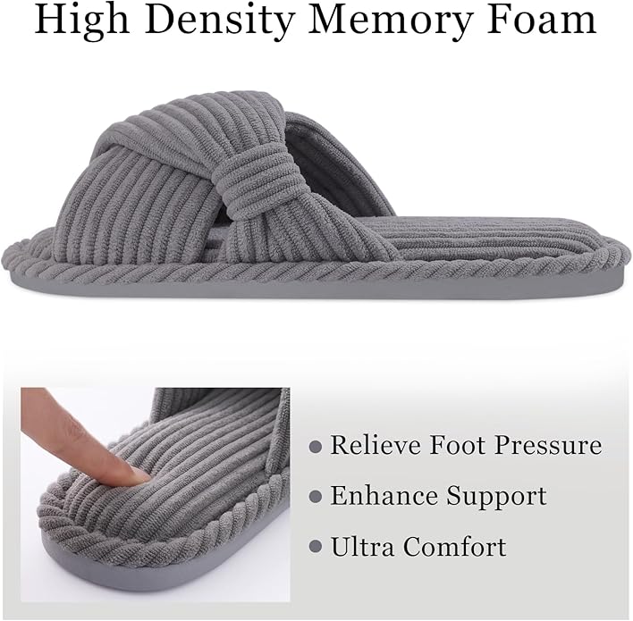 Evshine Fall House Slippers for Women Corduroy Cross Bow Indoor Slippers Open - Image 4