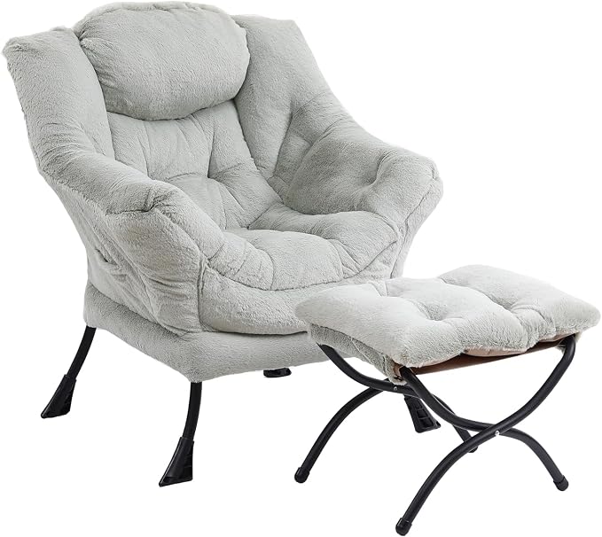 Lazy Chair with Ottoman, Modern Chair with Folding Footrest, Lounge Accent Chair by Furlide