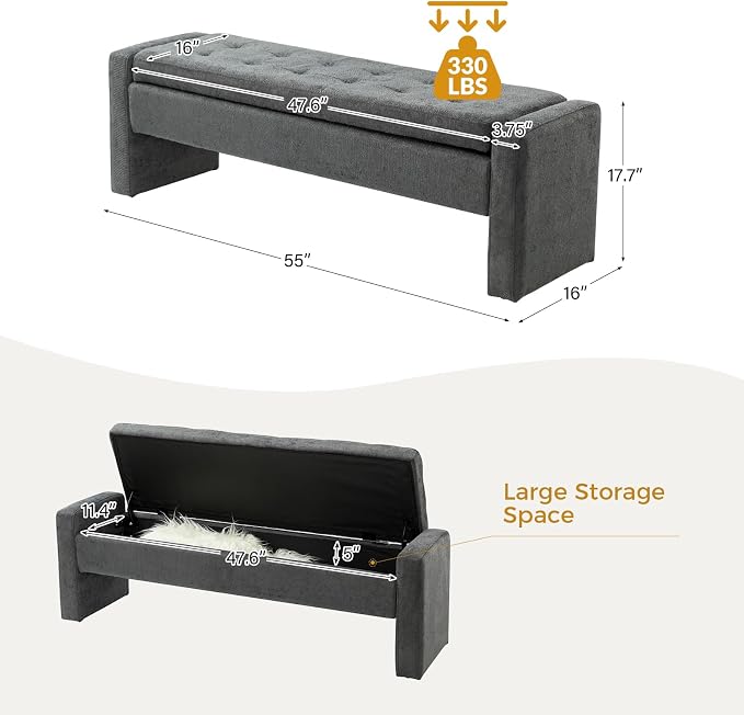 55" Modern Upholstered Storage Bench - Image 2