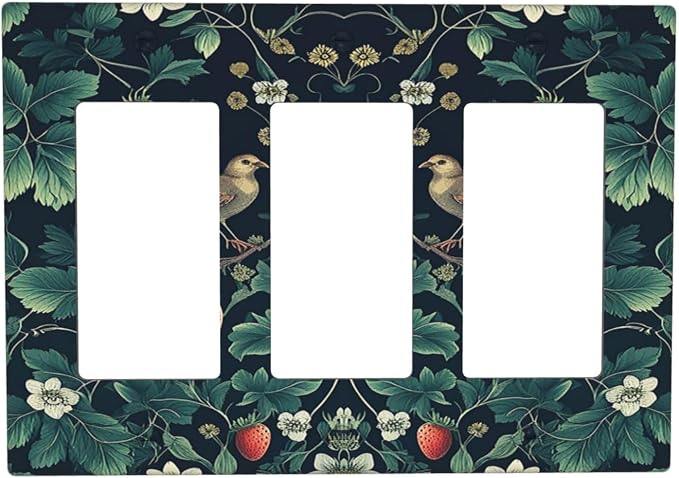 Light Switch Covers Strawberry Birds Flowers Plant Morris Floral 3 Gang Rocker by Everyswitchisastoryswitch