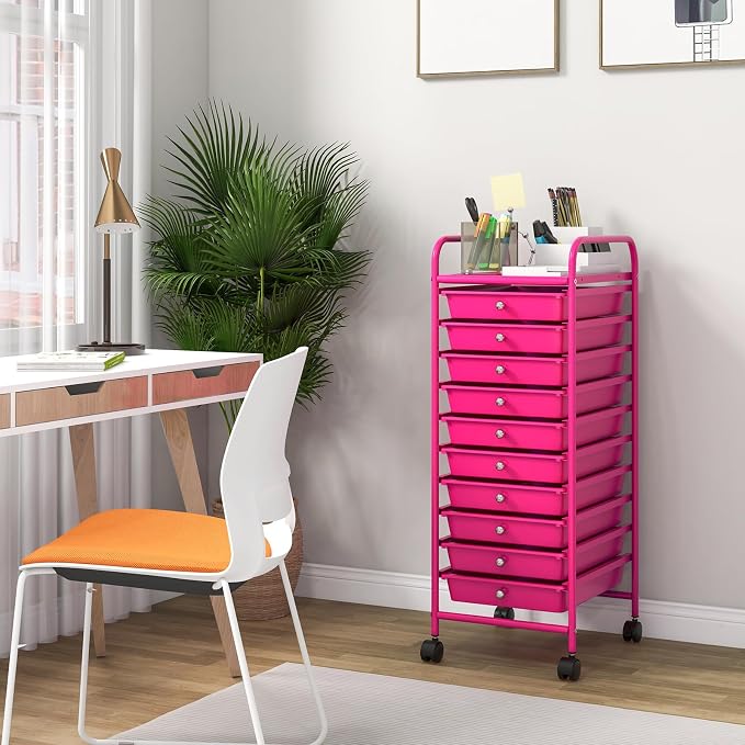 Giantex 10-Drawer Storage Cart w/Universal Wheel, Rolling Cart w/Handle - Image 2