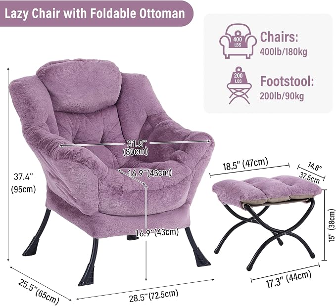 Oversized Chair with Ottoman, Modern Chair with Folding Footrest, Lounge Accent - Image 2