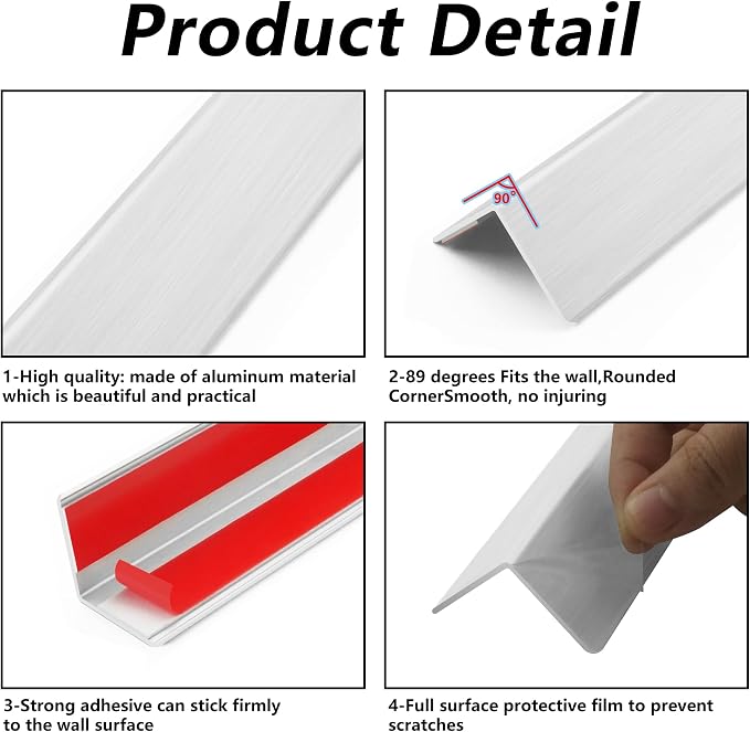 5pcs 48"L*1.42"W Aluminum Self-Adhesive Wall Corner Protectors, Wall Furniture - Image 5