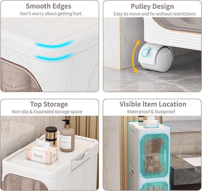 KHNR 3-Tiers Slim Bathroom Storage Cabinet, Foldable Storage Cabinets, Narrow - Image 7