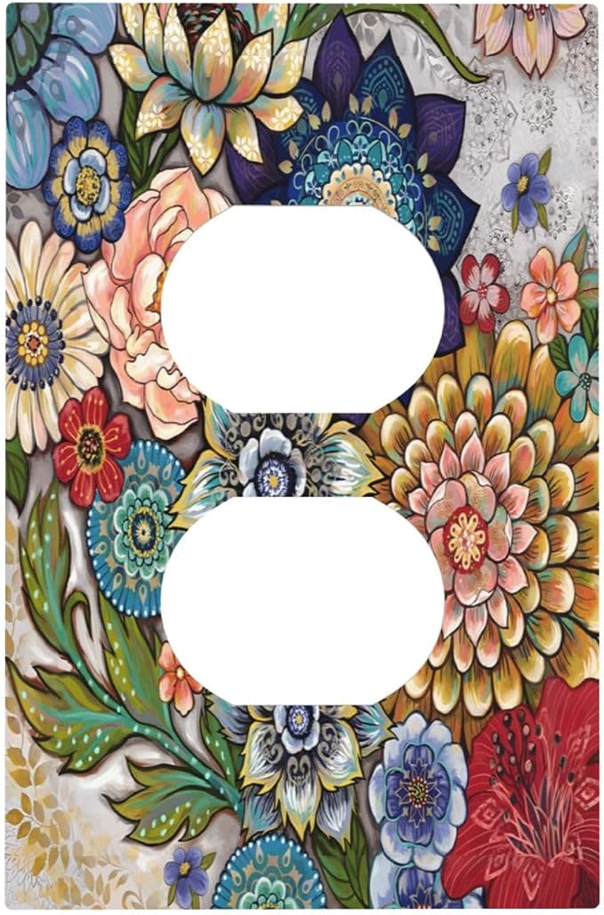 Boho Floral Colorful Floral Multi Color Flower Outlet Covers 1 Gang Duplex by Unknown