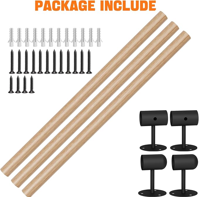 8FT Round Wooden Stair Handrail, Indoor Staircase Handrail, Wall Mount Support - Image 7
