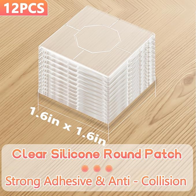 Clear Silicone Cabinet Door Bumpers, Squares 12 Pcs, Self-Adhesive Sound - Image 2