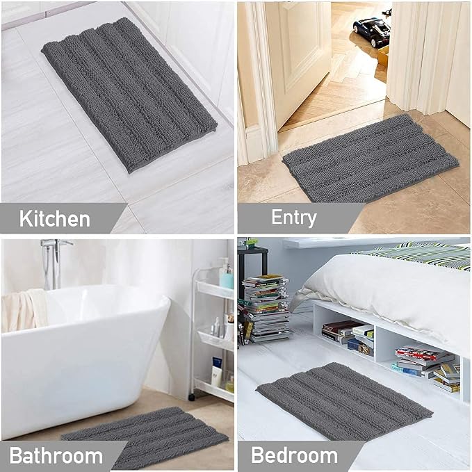Turquoize Chenille Bath Rugs Shaggy Bathroom Rugs Non Slip Bath Mat - Image 6