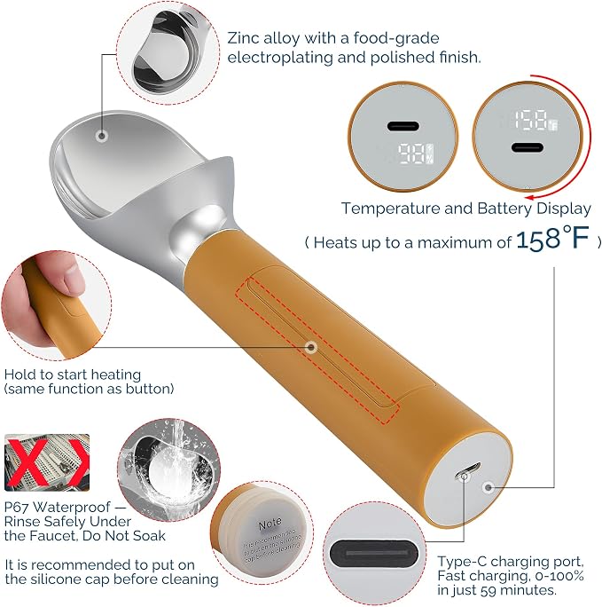 Heated Ice Cream Scoop Rechargeable, Electric Warming Ice Cream Scooper - Image 3