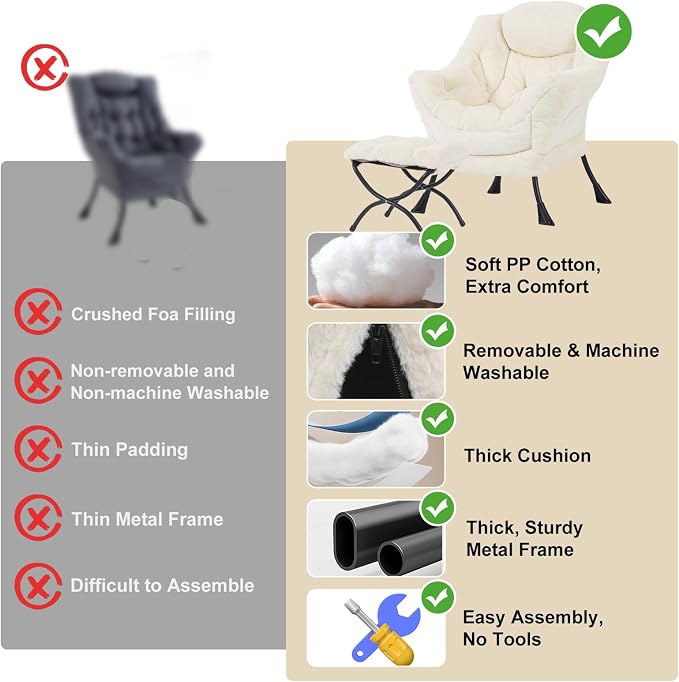 Lazy Chair with Ottoman, Modern Chair with Folding Footrest, Lounge Accent Chair - Image 9