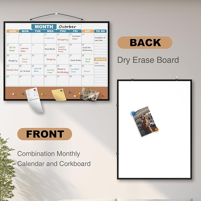 Monthly Calendar Dry Erase Board 24x18 Inch, Double-Sided Whiteboard and - Image 3