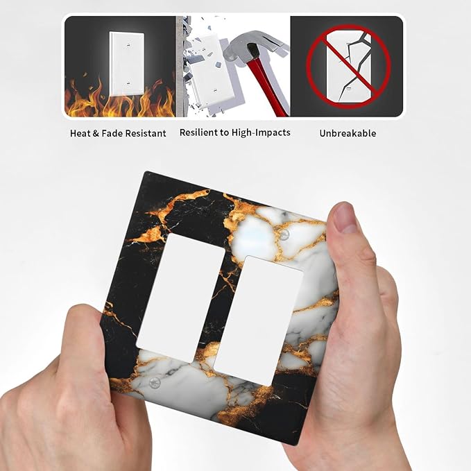 Decorative Outlet Covers Black Gold Marble 2 Gang Light Switch Cover Plate - Image 6