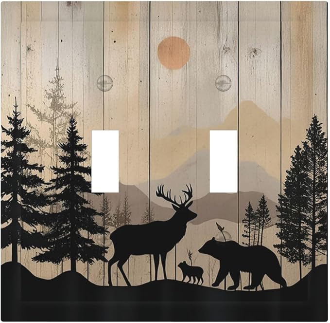 Decorative Switch Plates Wood Board Wildlife Cute Bear Deer Forest Rustic 2 by Everyswitchisastoryswitch