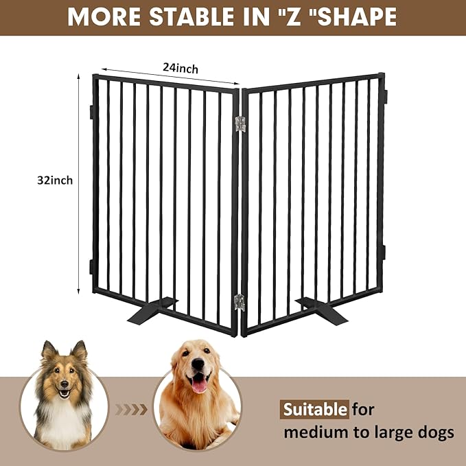 Metal Freestanding Dog Gates, Extra Wide 24", Heavy Duty Freestanding Pet - Image 4